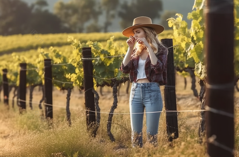 外国女子站在葡萄园拍摄照片,高清,摄影图,摄影图片,图片大全,摄影图免费下载